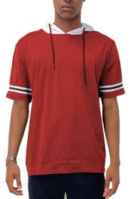SHORT SLEEVE HOODED SHIRT (Color: Red, size: 2XL)