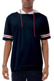 SHORT SLEEVE HOODED SHIRT (Color: NAVY, size: M)