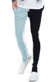 TWO TONE COLOR BLOCK TRACK PANT JOGGER (Color: SKY/BLACK, size: S)