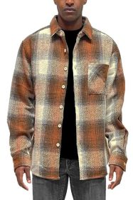 Flannel Shirt Jacket Checkered Plaid Shacket (Color: SAND, size: 3XL)