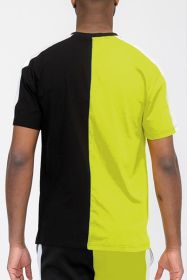 TWO TONE COLOR BLOCK SHORT SLEEVE TSHIRT (Color: lime black, size: 3XL)