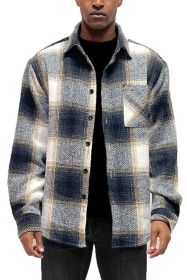 Flannel Shirt Jacket Checkered Plaid Shacket (Color: Black, size: L)