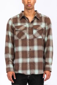 Regular Fit Checker Plaid Flannel Long Sleeve (Color: BROWN GREEN, size: 3XL)