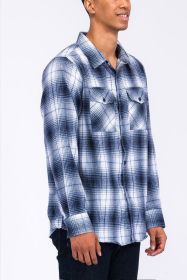 Regular Fit Checker Plaid Flannel Long Sleeve (Color: NAVY WHITE, size: 2XL)