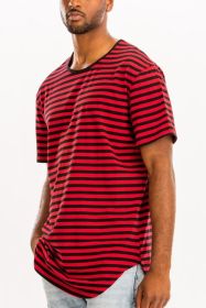 STRIPED ELONGATED TSHIRT (Color: BLACK RED, size: 2XL)