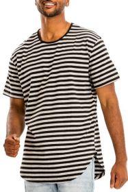 STRIPED ELONGATED TSHIRT (Color: BLACK GREY, size: S)