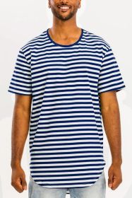 STRIPED ELONGATED TSHIRT (Color: WHITE NAVY, size: L)