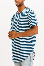 STRIPED ELONGATED TSHIRT (Color: WHITE BLUE, size: S)