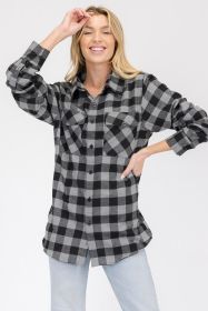 Womens Boyfriend Flannel Shirt S-L ONLY (Color: 103 BLACK GREY, size: L)