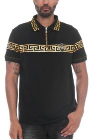 Version Couture Polo Button Down Shirt (Color: Black, size: L)