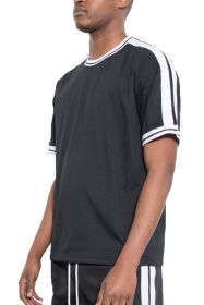 Striped Tape Short Sleeve T-shirt (Color: Black, size: S)