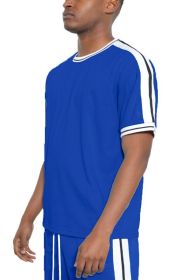 Striped Tape Short Sleeve T-shirt (Color: ROYAL, size: 2XL)