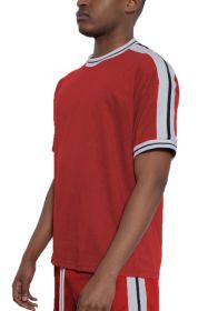 Striped Tape Short Sleeve T-shirt (Color: Red, size: M)