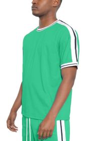 Striped Tape Short Sleeve T-shirt (Color: JADE, size: M)