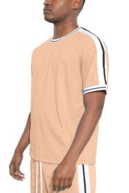 Striped Tape Short Sleeve T-shirt (Color: SAND, size: 2XL)