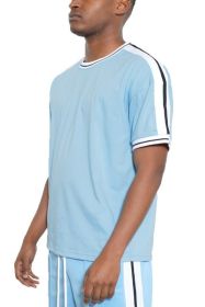 Striped Tape Short Sleeve T-shirt (Color: Light Blue, size: 2XL)