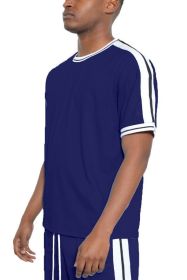 Striped Tape Short Sleeve T-shirt (Color: NAVY, size: 2XL)