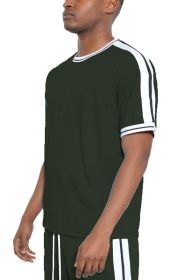 Striped Tape Short Sleeve T-shirt (Color: OLIVE, size: L)