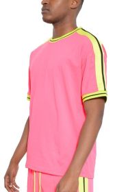 Striped Tape Short Sleeve T-shirt (Color: Pink, size: M)