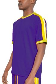 Striped Tape Short Sleeve T-shirt (Color: DARK PURPLE, size: M)