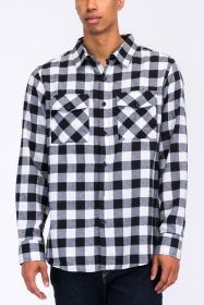 Regular Fit Checker Plaid Flannel Long Sleeve (Color: BLACK WHITE, size: 3XL)