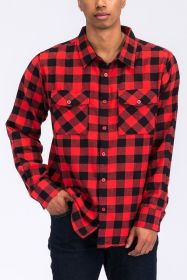 Regular Fit Checker Plaid Flannel Long Sleeve (Color: BLACK RED, size: M)