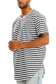 STRIPED ELONGATED TSHIRT (Color: BLACK WHITE, size: S)