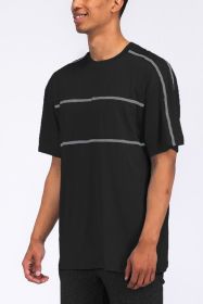 ROUND NECK TAPE STRIPE TSHIRT (Color: NAVY, size: S)