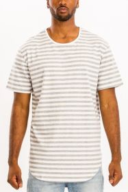 STRIPED ELONGATED TSHIRT (Color: GREY WHITE, size: XL)