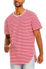 STRIPED ELONGATED TSHIRT (Color: WHITE RED, size: S)
