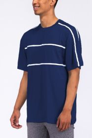 ROUND NECK TAPE STRIPE TSHIRT (Color: Red, size: XL)