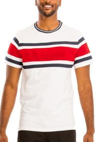 COTTON THREE STRIPE TSHIRT (Color: WHITE RED, size: 2XL)