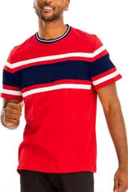 COTTON THREE STRIPE TSHIRT (Color: RED NAVY, size: XL)