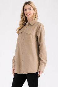 Womens Boyfriend Solid Flannel Shirt (Color: Khaki, size: S)