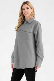 Womens Boyfriend Solid Flannel Shirt (Color: Light Grey, size: L)