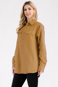 Womens Boyfriend Solid Flannel Shirt (Color: Camel, size: M)