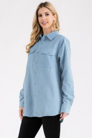 Womens Boyfriend Solid Flannel Shirt (Color: SKY, size: S)