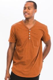 SHORT SLEEVE 4 BUTTON HENLEY SHIRT (Color: Orange, size: L)