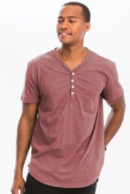 SHORT SLEEVE 4 BUTTON HENLEY SHIRT (Color: Rose, size: XL)