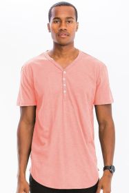 SHORT SLEEVE 4 BUTTON HENLEY SHIRT (Color: Pink, size: S)