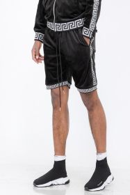 Status Print Velour Shorts Suede Shorts (Color: BLACK SILVER, size: 2XL)