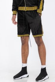 Status Print Velour Shorts Suede Shorts (Color: BLACK GOLD, size: S)
