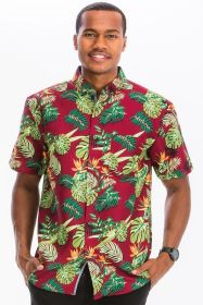 Weiv Mens Print Hawaiian Button Down Shirt (Color: BURGUNDY, size: S)