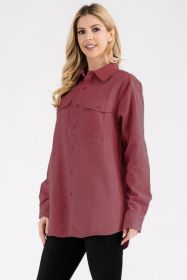 Womens Boyfriend Solid Flannel Shirt (Color: BURGUNDY, size: XL)