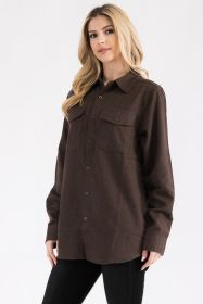 Womens Boyfriend Solid Flannel Shirt (Color: BROWN, size: L)