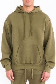 Mens Solid Tech Fleece Hoodie (Color: OLIVE, size: L)