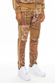 Weiv Paisley Bandana Print Track Pants (Color: Khaki, size: 3XL)
