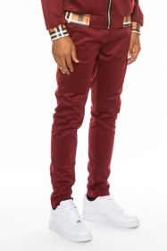 Checkered Plaid Waist Band Track Pants (Color: BURGUNDY, size: L)