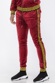 Velour Status Detail Jogger (Color: BURGUNDY GOLD, size: L)