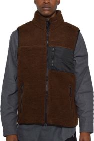 Padded Sherpa Fleece Vest (Color: BROWN, size: L)